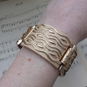 Goldtone Textured Bracelet Stamped France